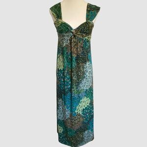 Ellen Parker Womens Peacock Feather Summer Midi/Maxi Sun Dress-Sz-S
